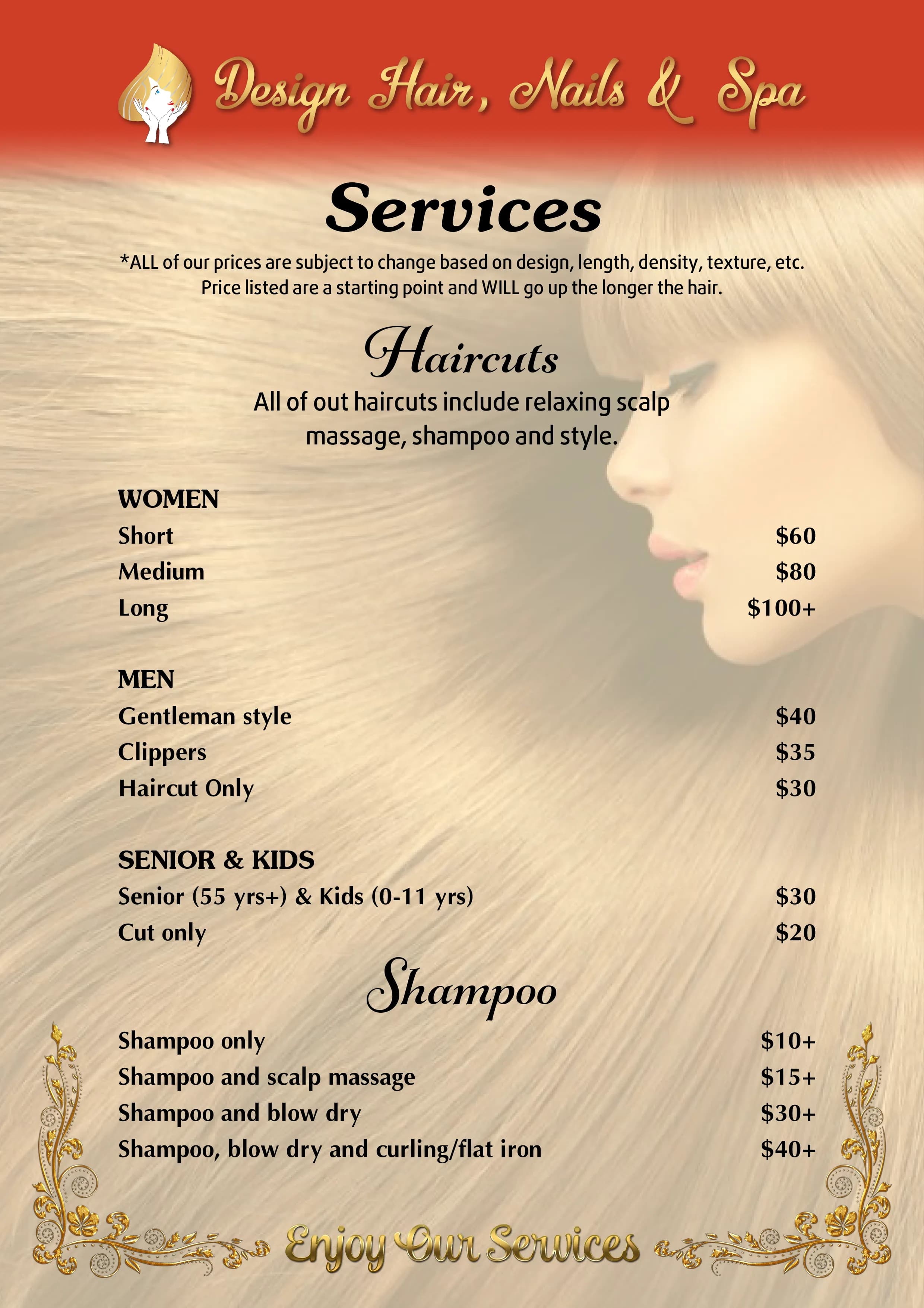 Haircut Price Menu